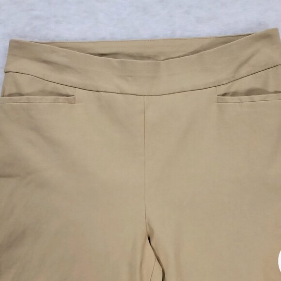Chico's stretchy Earthy Nuetral beige pockets pull on button ankle Pants 12 - Picture 1 of 3